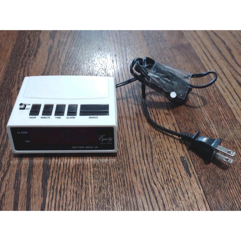 Vintage Equity Electronic Digital Alarm Clock Model 1010 Red LED Display White